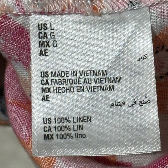 Linen Charter Club Luxury size L 100% linen orange floral short tie sleeves top - Picture 6 of 11